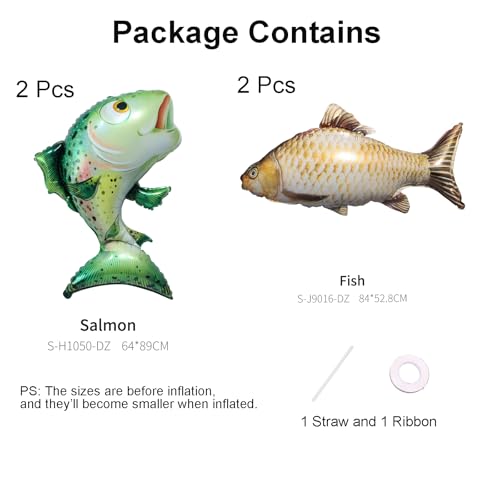 Realistic Fish Foil Balloons 4 Pack for Fishing Party - Product Imagery
