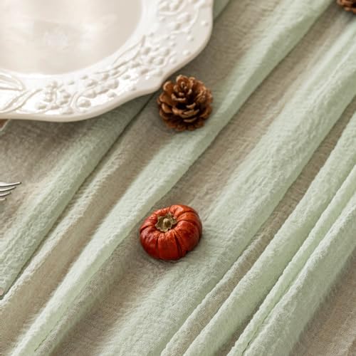 Sage Green Cheesecloth Table Runner 120 Inches Fall Party Home - Product Imagery