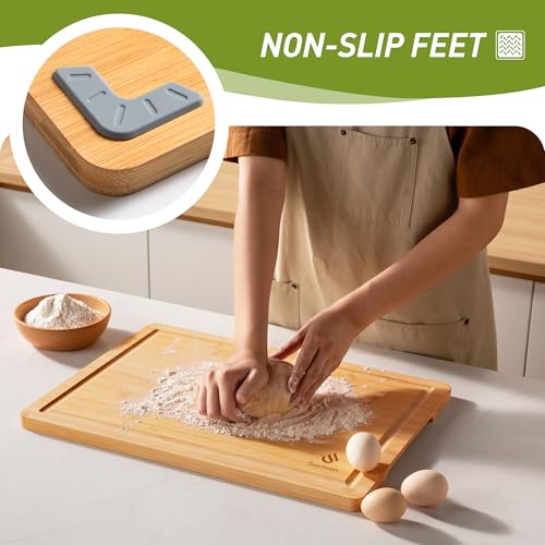 Bamboo Cutting Board Set Non Slip Feet Over Sink Kitchen Gadgets - Product Imagery