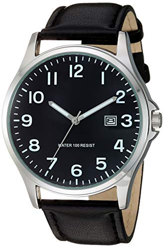 Amazon Essentials Men's Easy to Read 42mm Leather Band Analog - Product Imagery