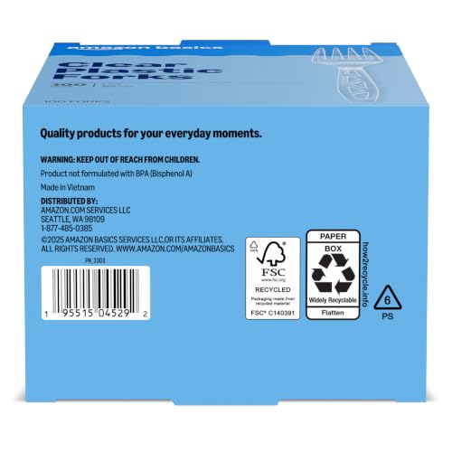 Amazon Basics Disposable Clear Plastic Forks, Premium Quality, - Product Imagery