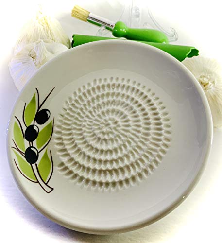 Premium Ceramic Garlic Grater Plate Set - White Olive - Product Imagery