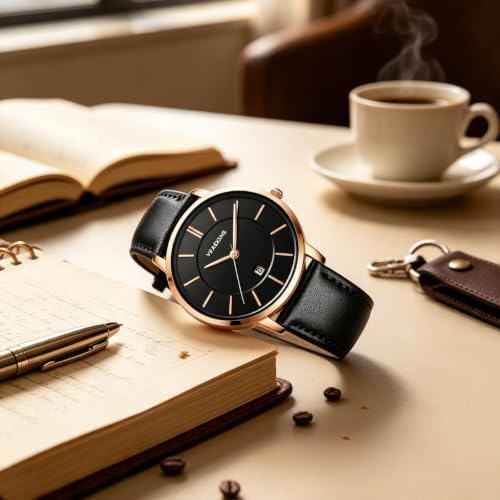 VEADONS Unisex Wrist Watch for Women Men Leather Band Quartz - Product Imagery