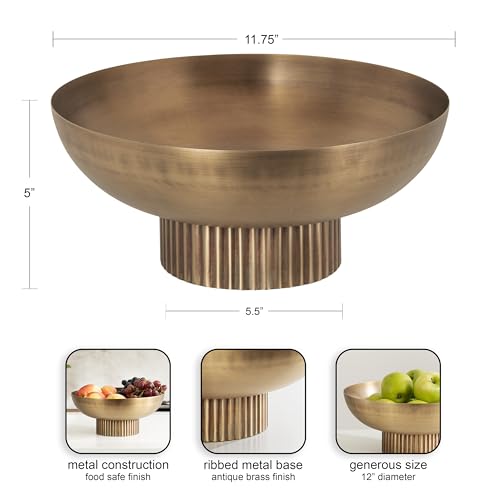 Kate and Laurel Rooks Ribbed Decorative Metal Bowl; 12 Inch - Product Imagery
