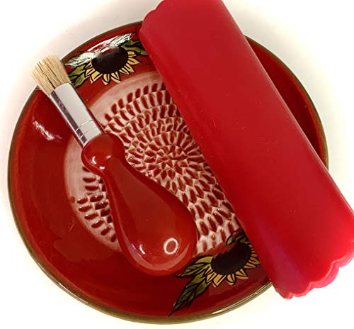Premium Ceramic Garlic Grater Plate Set - Red Sunflower - Product Imagery