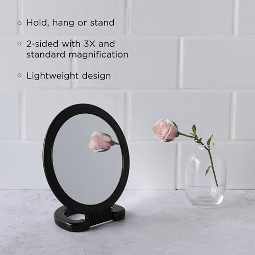 Diane Double-Sided Hand Mirror, 1X & 3X Magnification, 6" - Product Imagery