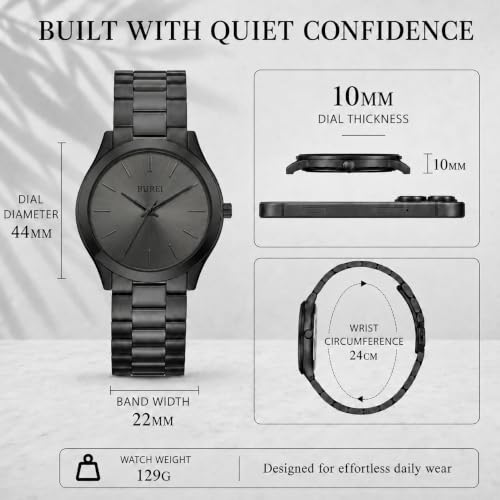 BUREI Men's Wrist Watch, Analog Stainless Steel Dress Waterproof - Product Imagery