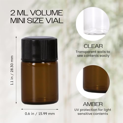 Beauticom 2ML Amber Glass Vial 60 Pieces with Orifice Reducer - Product Imagery