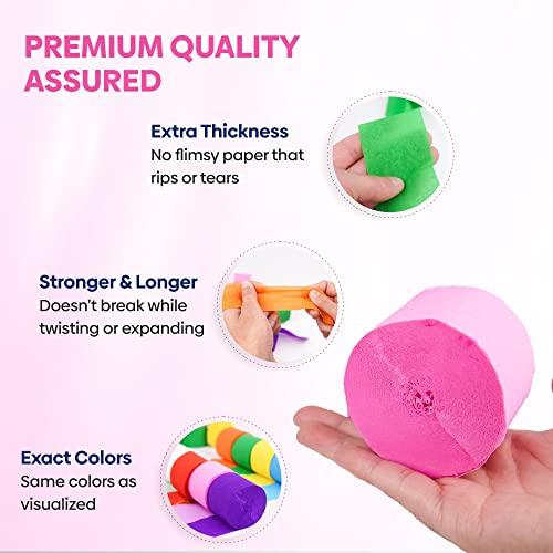 8 Crepe Paper Streamers, 656ft Pack of Rainbow Streamers Party - Product Imagery