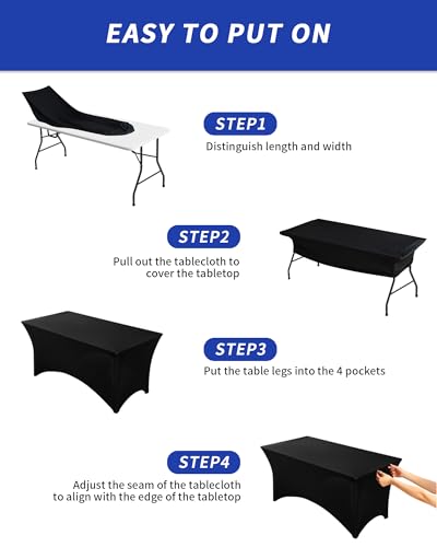 Fixwal 2 Pack 6FT Black Tablecloth Rectangle Spandex Fitted - Product Imagery