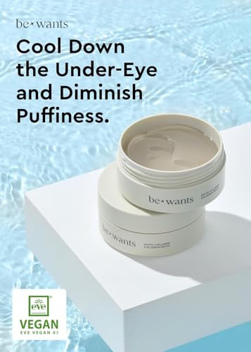 bewants Under Eye Patches for Puffy Eyes, Korean Under Eye Mask with Vegan Collagen and Hyaluronic Acid, Patches for Dark Circles and Cooling, 60 pieces