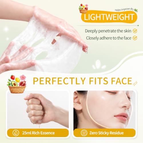 30-Piece Hydrating Face Masks Bulk, Sheet Masks for Skincare - Product Imagery