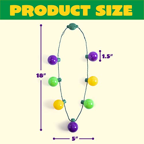 JOYIN 3 PCS Mardi Gras LED Bulb Necklace, Purple, Green, Gold - Product Imagery
