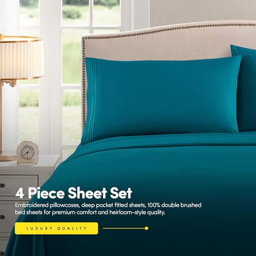 1500 Supreme Collection Queen Sheet Sets Teal - Luxury Hotel Bed - Product Imagery