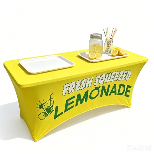 Elastic Lemonade Stand Table Cloth – 70"x30" Fitted Polyester - Product Imagery