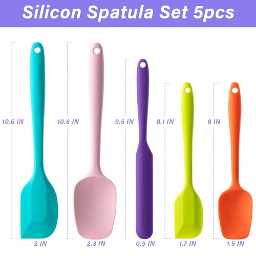 Silicone Spatula Set,5 Piece Food Grade Rubber - Product Imagery