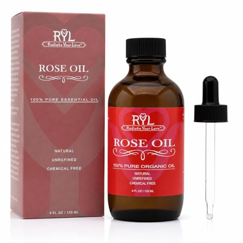 Rose Essential Oil Organic, Large 4 Fluid Ounce, 100% Pure - Product Imagery