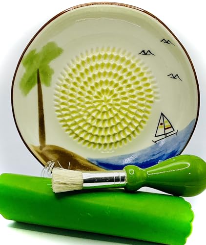 Premium Ceramic Garlic Grater Plate Set - Ocean and Palm Tree - Product Imagery