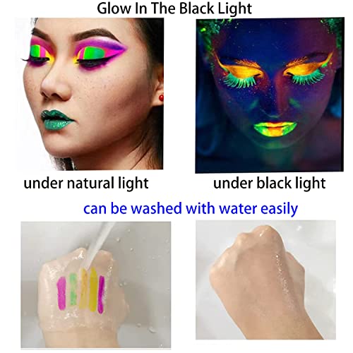 12 PCS Glow Face Body Paint, Glow In The Dark Under UV Black - Product Imagery