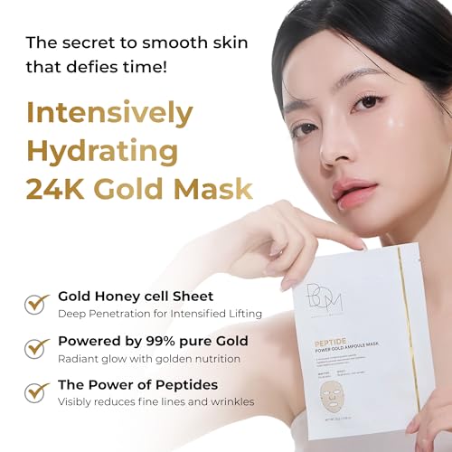 BOM Power Gold Ampoule Mask 0.88 oz, Peptide & Gold Sheet Mask - Product Imagery