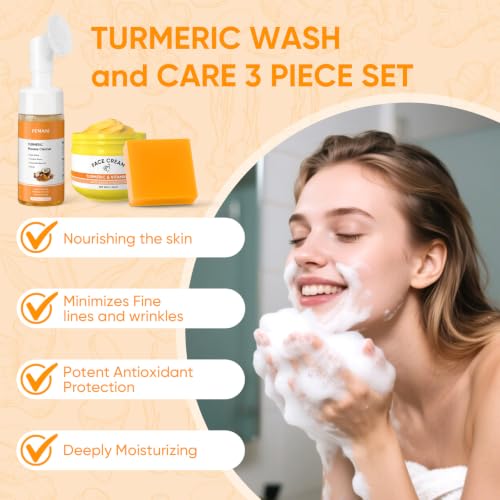 Turmeric Skin Care Set: Turmeric Soap Bar Turmeric Face Wash and - Product Imagery