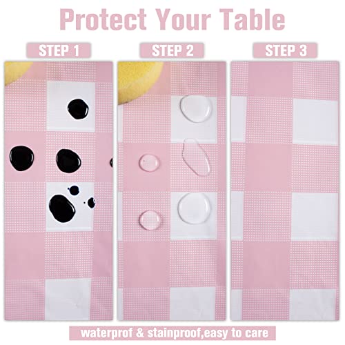 Kesfey 3 Packs Pink Gingham Tablecloth Pink and White Checkered - Product Imagery