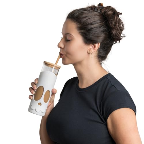 OTOTO NEW Bonesy Glass Tumbler with Straw and Lid - 16.90oz Cute - Product Imagery