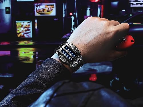 FANMIS Creative Mens Binary Matrix Blue LED Digital Watch Black - Product Imagery