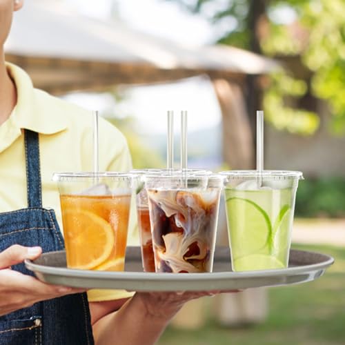 Dealusy 100 Pack - 16 oz Clear Plastic Cups with Lids and Straws - Product Imagery