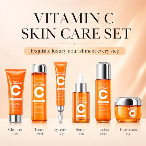 Vitamin C Skincare Set, 6-Piece Complete Daily Face Care Routine - Product Imagery