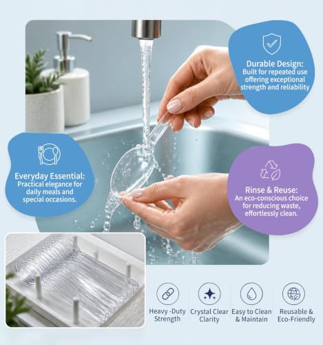 390 Count Disposable Clear Plastic Spoon Heavy Duty,6.5 Inch,Bulk - Product Imagery