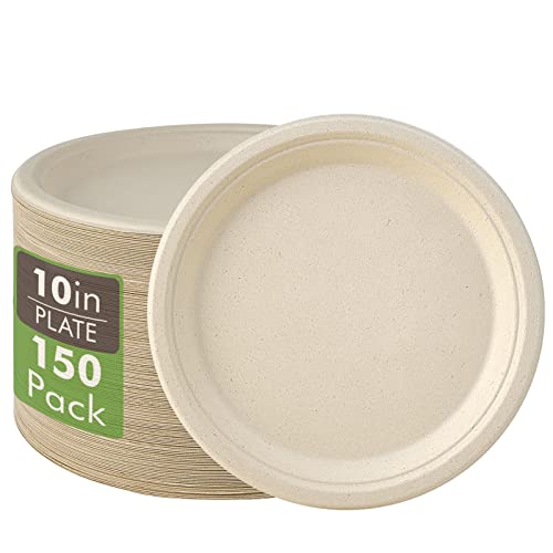 Vplus 150 Pack Compostable Disposable Paper Plates 10 inch Super - Product Imagery