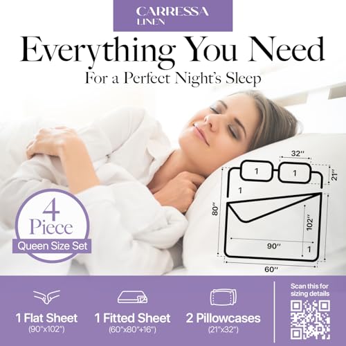 Carressa Linen 100% Egyptian Cotton Queen Sheet Set - 600 Series - Product Imagery