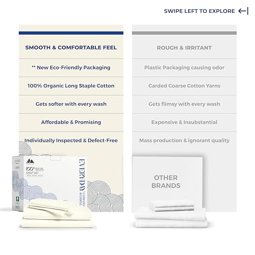 Mayfair Linen 100% Organic Cotton Sheets Queen Size - 4 PC Ivory - Product Imagery