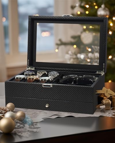 GUKA Watch box, 6 Slot Watch Case, 3 Slot Sunglass Organizer, - Product Imagery