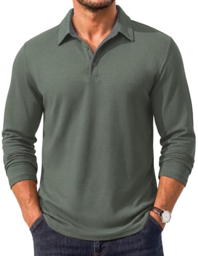 COOFANDY Men's Long Sleeve Polo Shirt Collared Performance Golf - Product Imagery