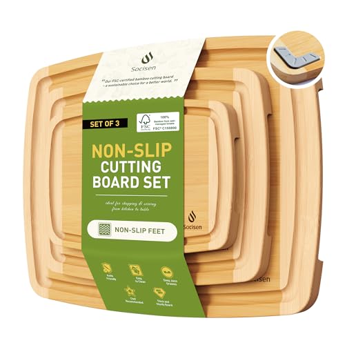 Bamboo Cutting Board Set Non Slip Feet Over Sink Tablas Para - Product Imagery