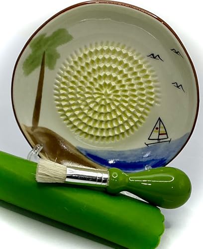 Premium Ceramic Garlic Grater Plate Set - Ocean and Palm Tree - Product Imagery