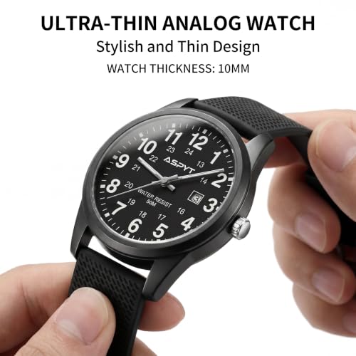 Men Black Watch, Military Analog Quartz Watch for Men, Ultra - Product Imagery