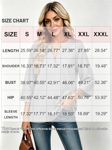 3/4 Length Sleeve Blouses for Women Dressy Casual Fall V Neck T - Product Imagery