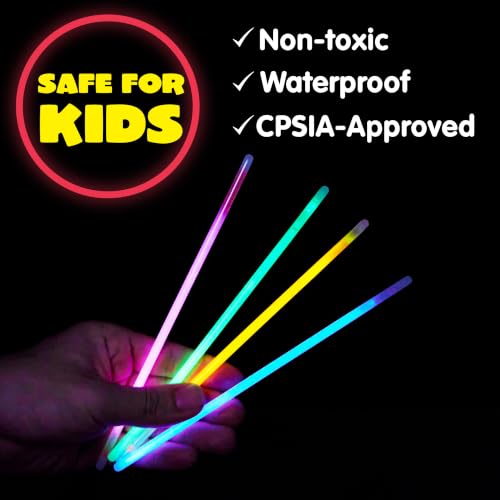 JOYIN 100 Pcs 8" Glow sticks Bulk Party Favors Pack, Neon Glow - Product Imagery