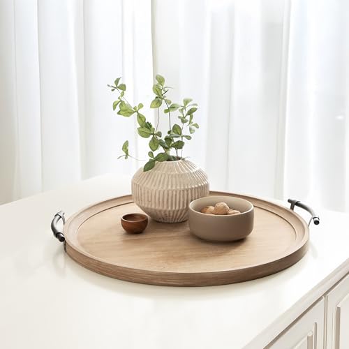 Kate and Laurel Bruillet Farmhouse Wood Round Ottoman Tray; 24 x - Product Imagery
