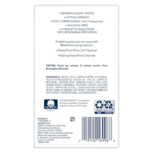Bioré Daily Make Up Removing Cloths, Facial Cleansing Wipes with - Product Imagery