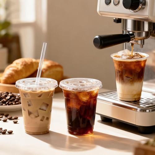 100 Pack 16 oz Plastic Cups with Lids and Straws, Clear - Product Imagery