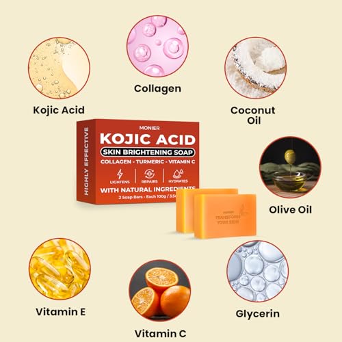 MONIER Kojic Acid Soap - Dark Spot Remover Soap Bars - with - Product Imagery