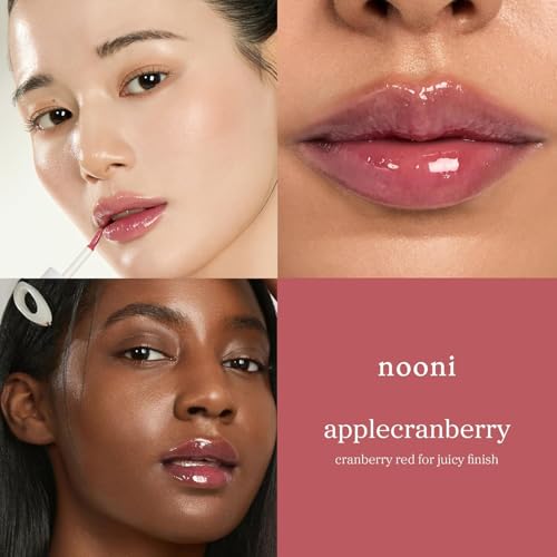 NOONI Korean Lip Oil - Applecranberry - Plumping Tinted Lip Gloss - Product Imagery