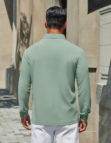 COOFANDY Mens Polo Shirts Long Sleeve Cotton Pique Casual Button - Product Imagery