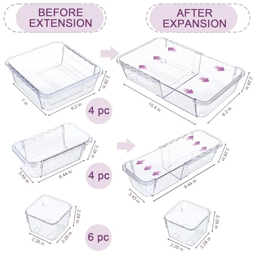 14 Pcs Adjustable Drawer Organizer, Clear Drawer Organizer - Product Imagery