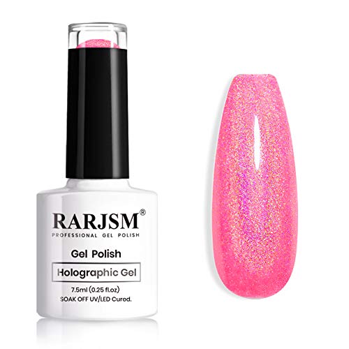 RARJSM Holographic Nail Polish Neon Hot Pink Gel Nail Polish - Product Imagery