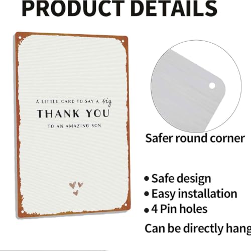 8x12 Inch Aluminum Metal Sign, Thank You Gift For Amazing Son, - Product Imagery